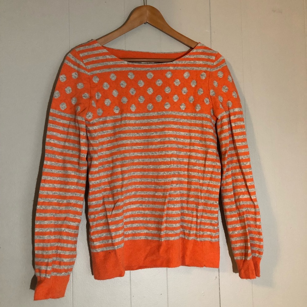 J crew women’s stripe-dot sweater tangerine/gray
